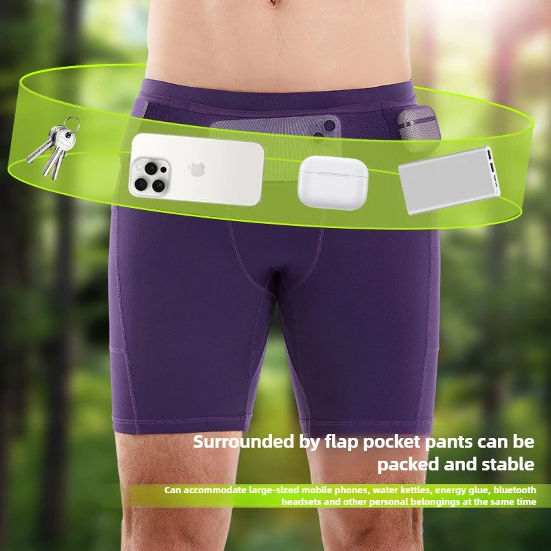 Compression Running Shorts Quarter Length Quick Dry Tight Fit with 6 Pockets for Marathon Training Trail Men Women Multi-Pocket