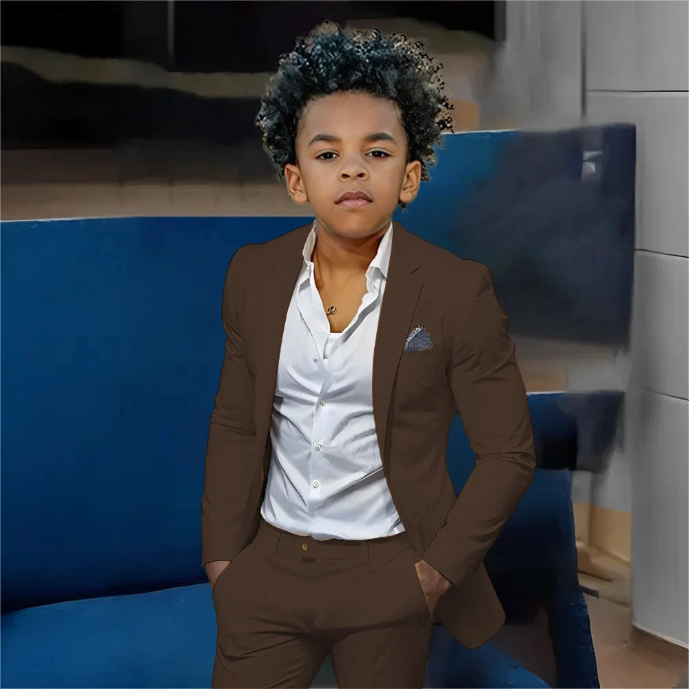 Casual Beige Boys Suit 2 Piece Set Fashion Design Wedding Tuxedos for Kids Custom Clothes 2-16 Years Old Outfit