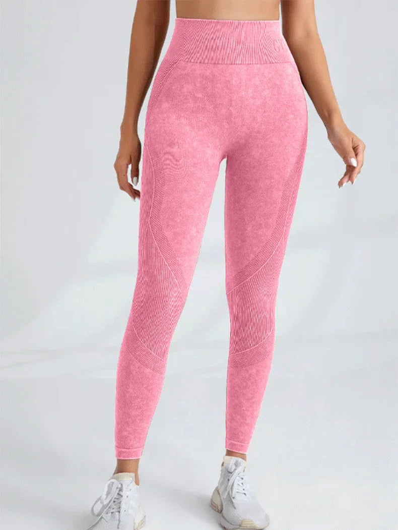 Women Seamless Gym High Waist Yoga Pants Hip Lifting Outdoor Sports Tight Waist Letter Sand Washed Pants Exercise Yoga Leggings