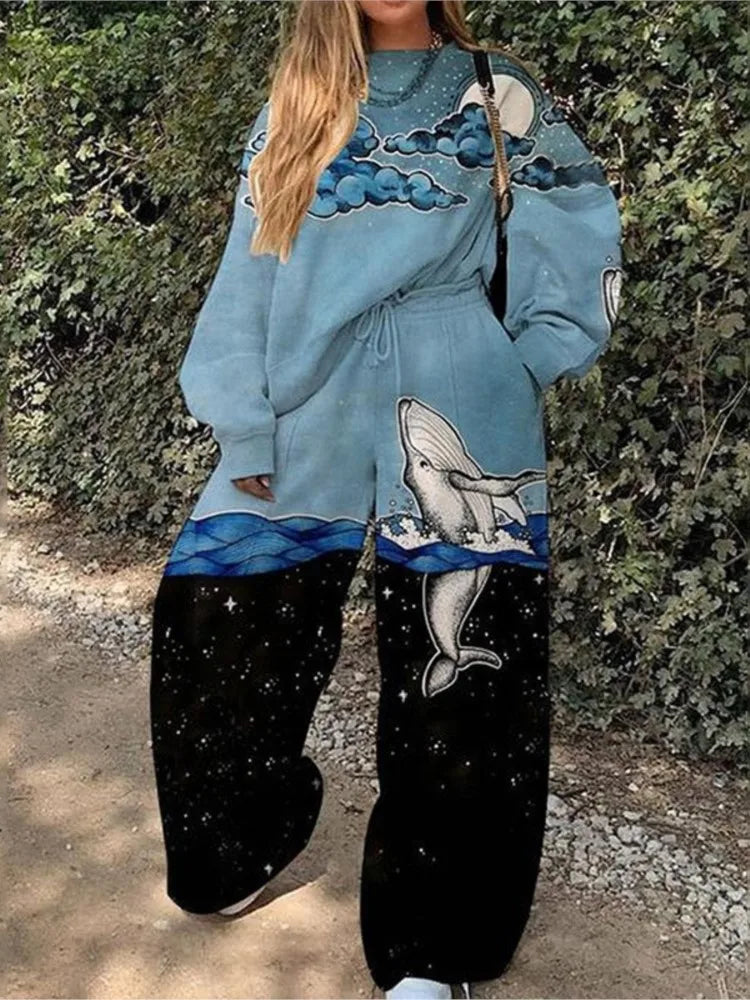 Fashion Print Oversized Tracksuit Suit Women Two Piece Pants Sets Casual Sweatshirt Trousers Streetwear 2 Piece Set Lady Outfit