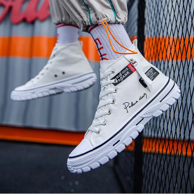Men's Canvas Shoes High Top Sneakers Breathable Platform Casual Shoes Lace-up Flats Men Non-slip Vulcanize Shoes Tenis Masculino