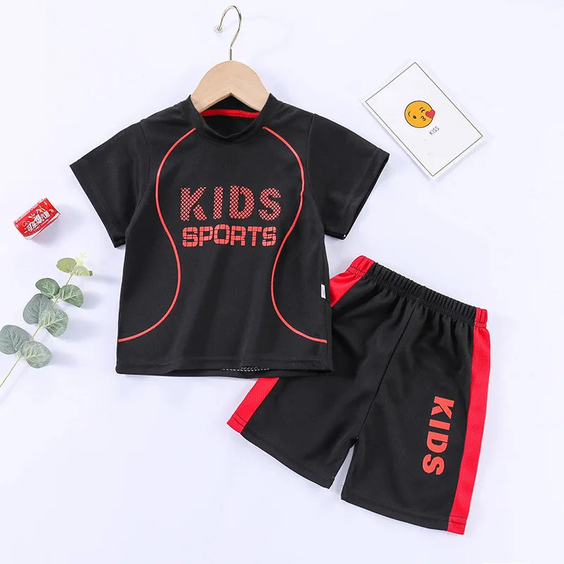 Sports Casual Clothing Suits For Boys Children Summer Solid Color Tops Shorts Two Piece Set Kids New Fashion Loose Tracksuits