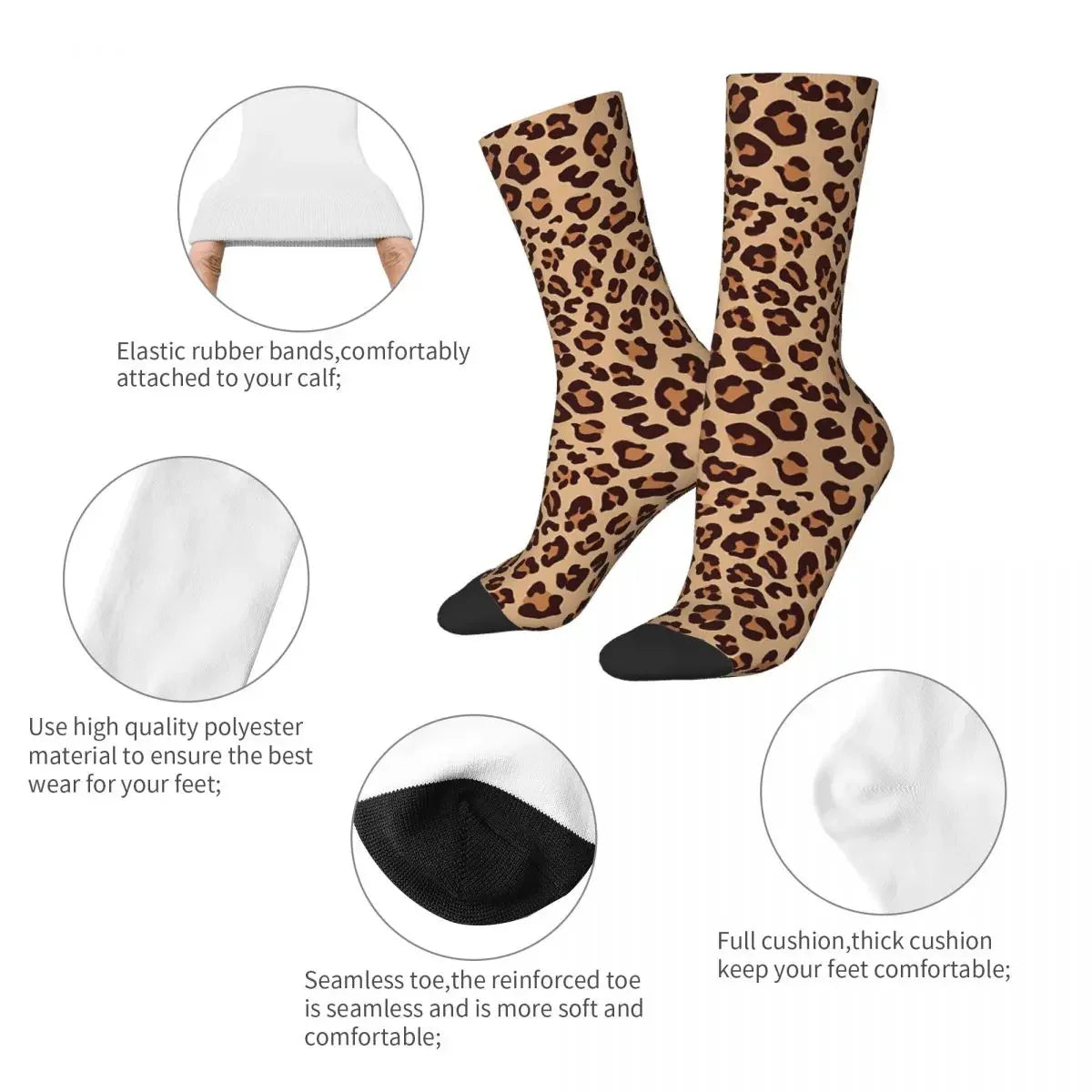 Funny Men's Socks Gold Brown Leopard Print Retro Harajuku Camouflage Hip Hop Seamless Pattern Crew Crazy Sock Gift Printed