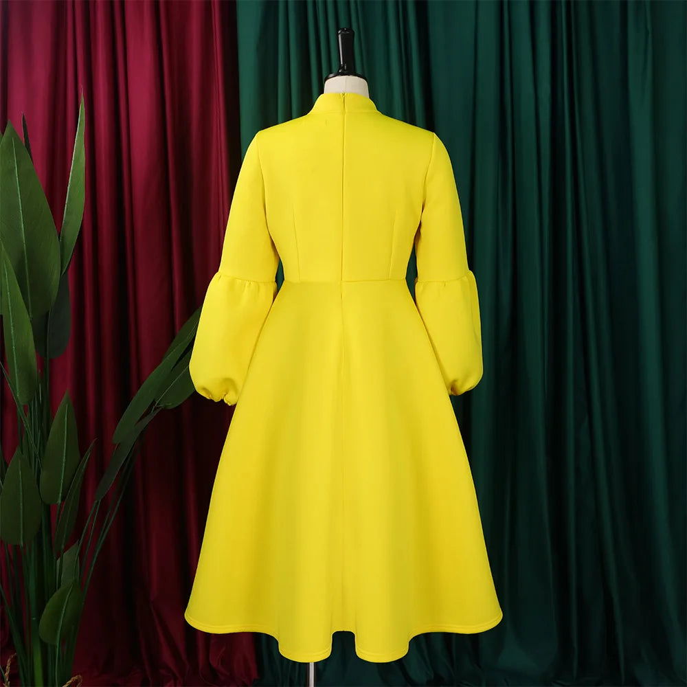 Church Dresses for Black Women African Vintage Fashion Bow Neck Formal Party Dress Ladies Elegant Swing Evening Dress Nice