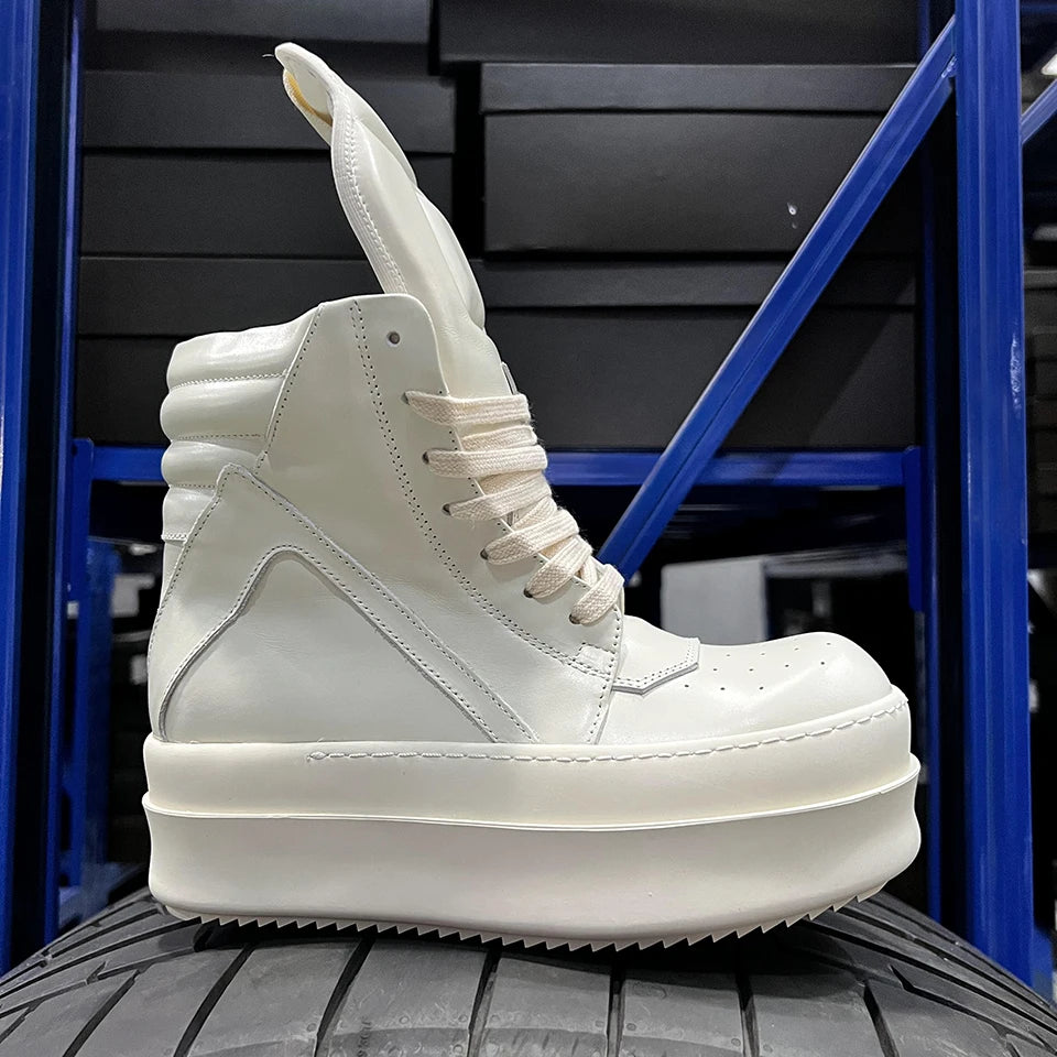 Brand RO Double Bottom Fashion Shoes Designer Women Ankle Boot Platform 6cm Original Casual Men Shoes Luxury Leather Zip Shoes