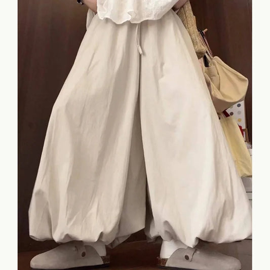 Women Loose Lazy Pants Skirt High Waisted Casual Yellow Bloomers Trousers Korean Fashion Preppy Hip Hop Dance Wide Leg Pants