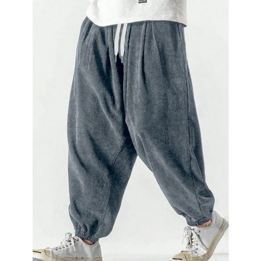 CHUJIE Spring and Autumn Men's Corduroy Pants Solid Color Casual Sports Breathable Short Pants Sports Pants Men's Style