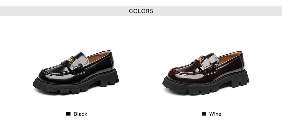 BEAUTODAY Penny Loafers Women Genuine Leather Moccasin Square Toe Metal Buckle Laides Platform Shoes Handmade 26424