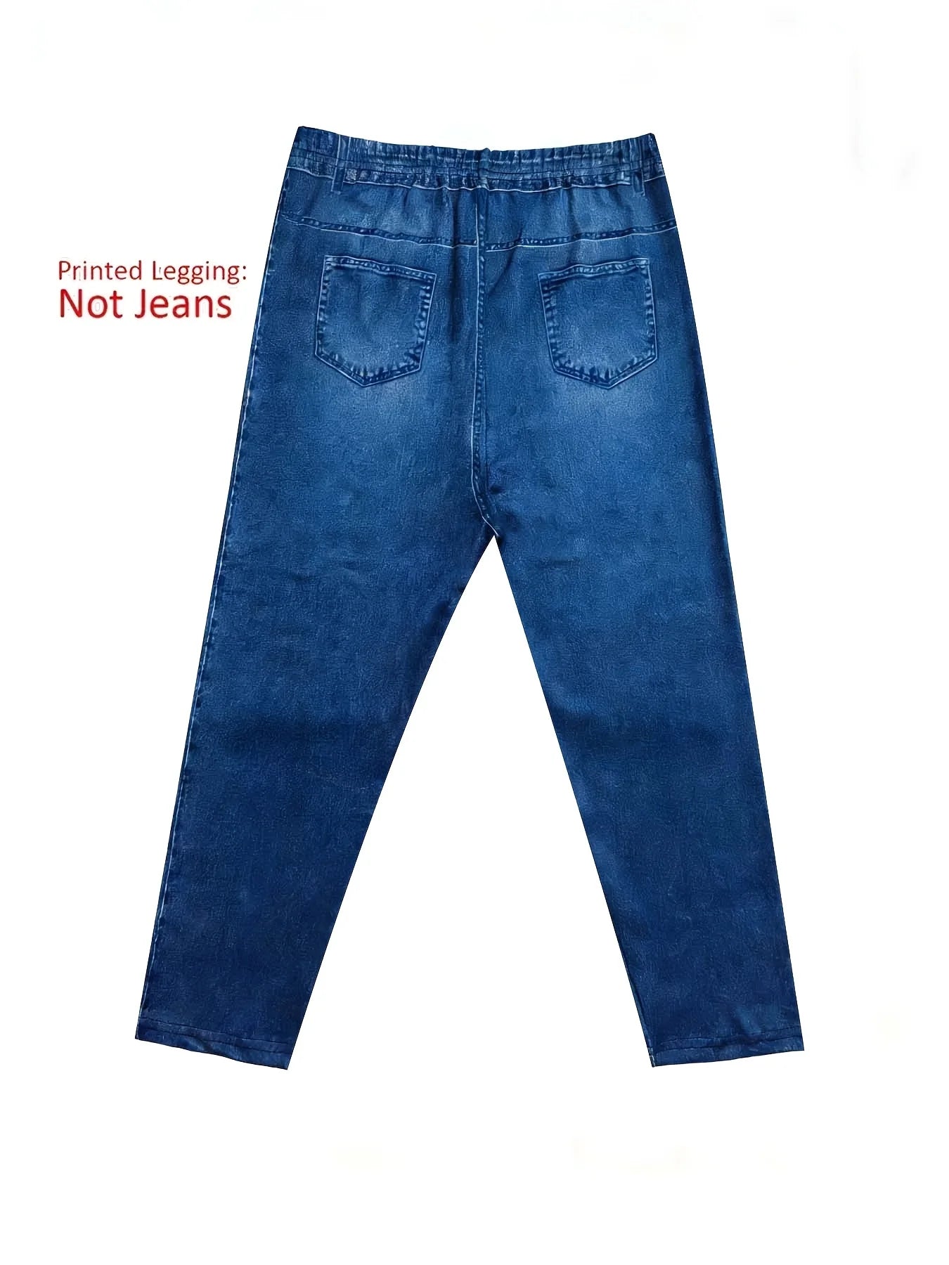 7149Women's Soft Faux Denim Print Shorts Non Hard Denim High Elastic Slim Fit Vacation Capri Pants