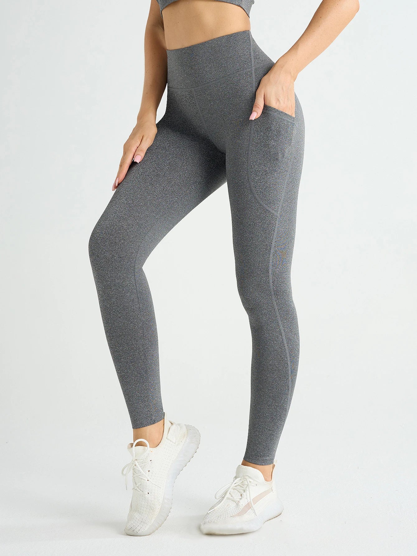 Solid Color Side Pockets Leggings For Women High Waist Sportswear Cycle Yoga Pants Push Up Fitness Leggings