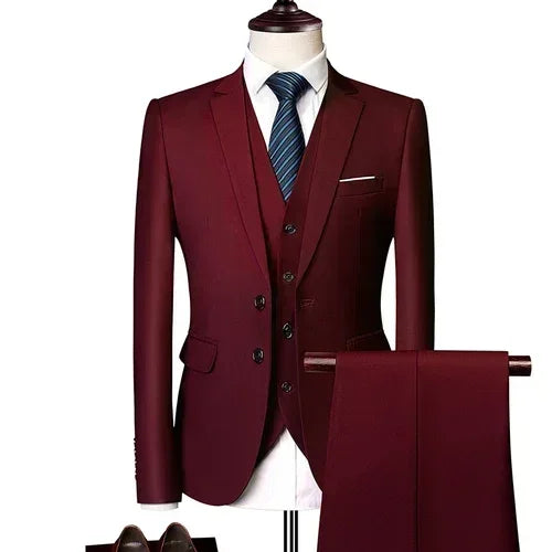Elegant Suits For Men Wedding 3 Pieces 2 Set  Fashion Classic Full Jackets Vest Pants Blazers Outfit 2024 Formal Costume
