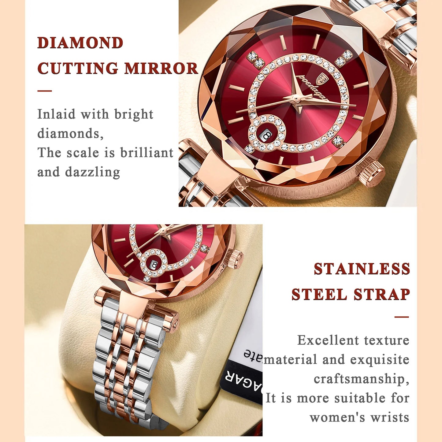 POEDAGAR Luxury Fashion Women Watches Waterproof Stainless Steel Date Diamond Ladies Watch High Quality Quartz Woman Wristwatch