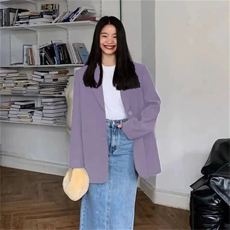 Back Slit Design Blazer Coat For Women Casual Korean Streetwear Chic Long Sleeve