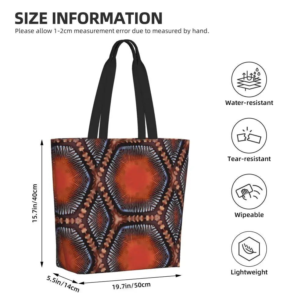 African Ankara Prints Grocery Shopping Tote Bags Women Geometric Ethnic Art Canvas Shoulder Shopper Bags Big Capacity Handbag