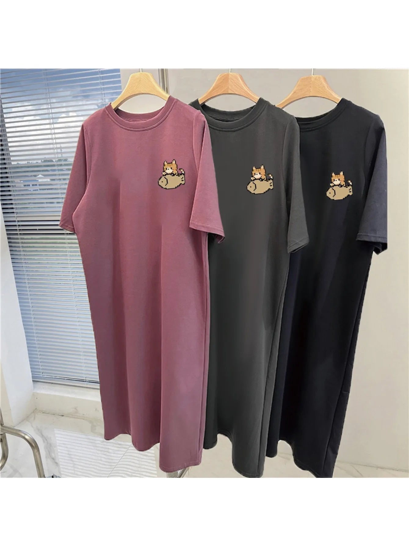 Casual Dresses, Summer Loose Large Size New Short-sleeved T-shirt Skirts for Women, Summer Fashion Style Long Skirts