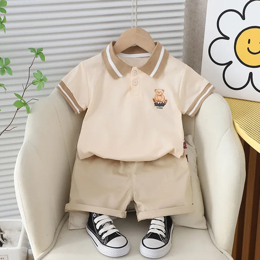 New Children Fashion Boy Sports Suit Summer Kids Casual Clothes T-Shirts Polo Shorts 2Pc/Sets Toddler Casual Outfits 1-5years