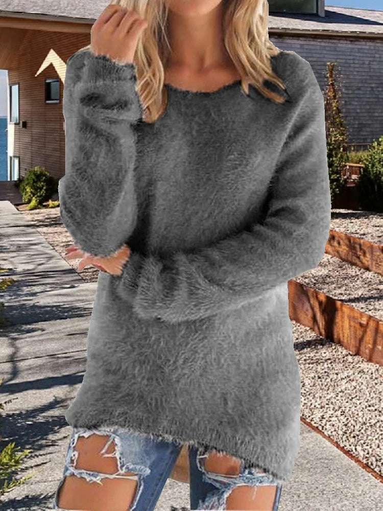 Women Loose Knitted Sweater O Neck Oversize Pullover Casual Long Sweater