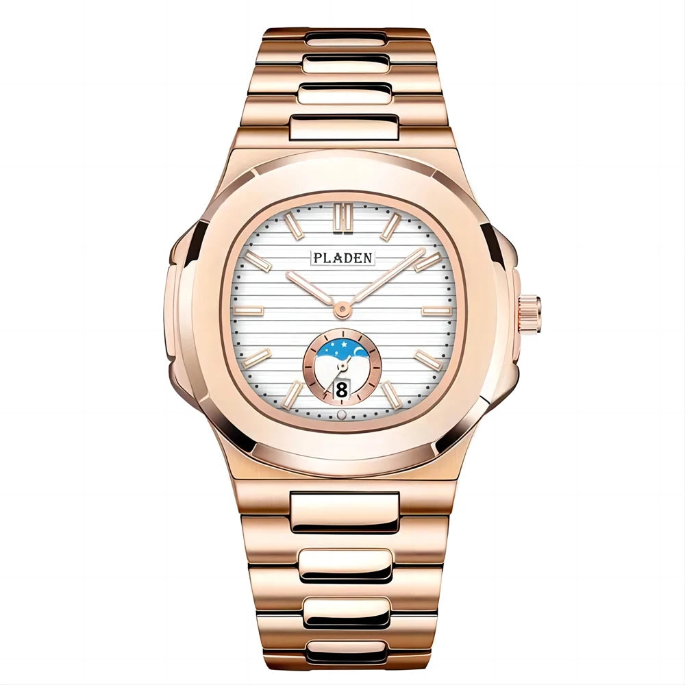 PLADEN Men's Quartz Watch Stylish Business Wristwatches Stainless Steel Calendar Waterproof Watches For Male High Quality New