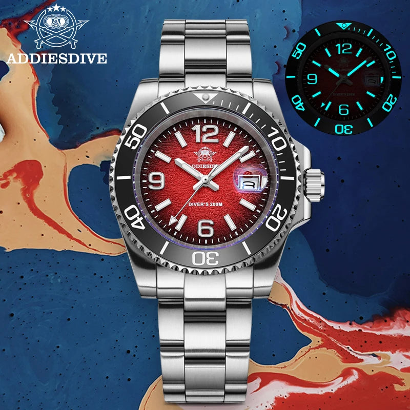 ADDIESDIVE 41mm Watches Japan 2115 Quartz Movement Luminous 200m Waterproof Dive Ceramic Bezel 316L Stainless Steel Man Watches