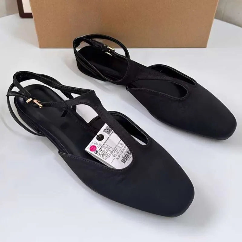 2025 Spring Women Slingback Flats Designer Buckle Ankle Strap Fashion Gold Black Large Size Comfortable Ladies Mary Jane Shoes