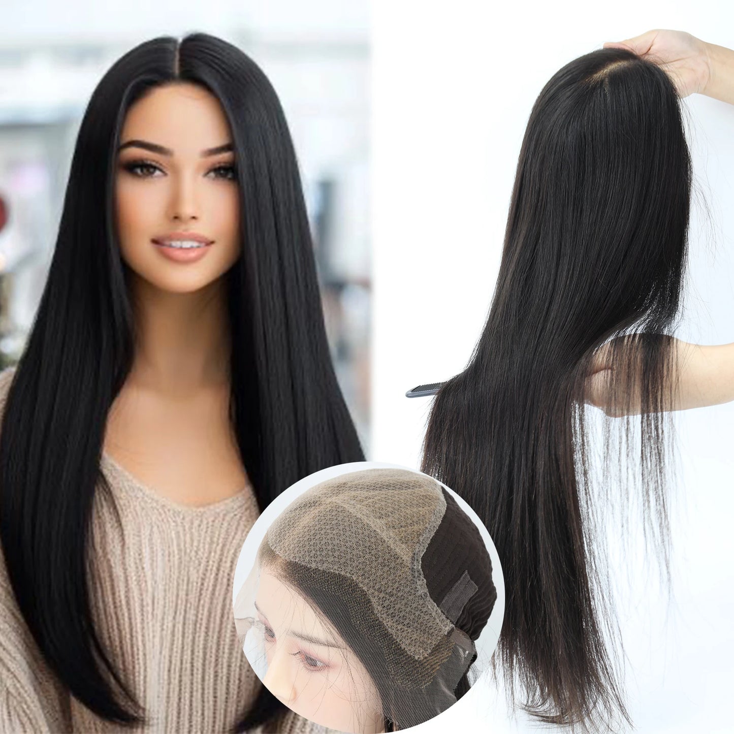Invisiable Knots Wig for Women 22inch Real Virgin European Human Hair Wig HD Lace with Fabric Natural Hairline Soft Breathable