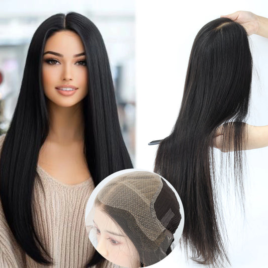 Invisiable Knots Wig for Women 22inch Real Virgin European Human Hair Wig HD Lace with Fabric Natural Hairline Soft Breathable