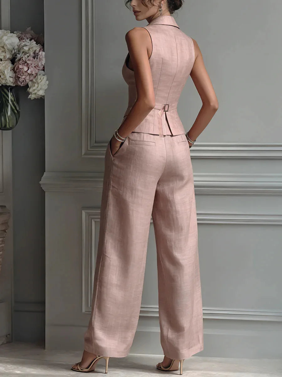 Summer New Fashion Single-breasted Sleeveless Top + Trousers 2-piece Set Women's 2026 Slim Vest Suit Collar Trousers Office Suit