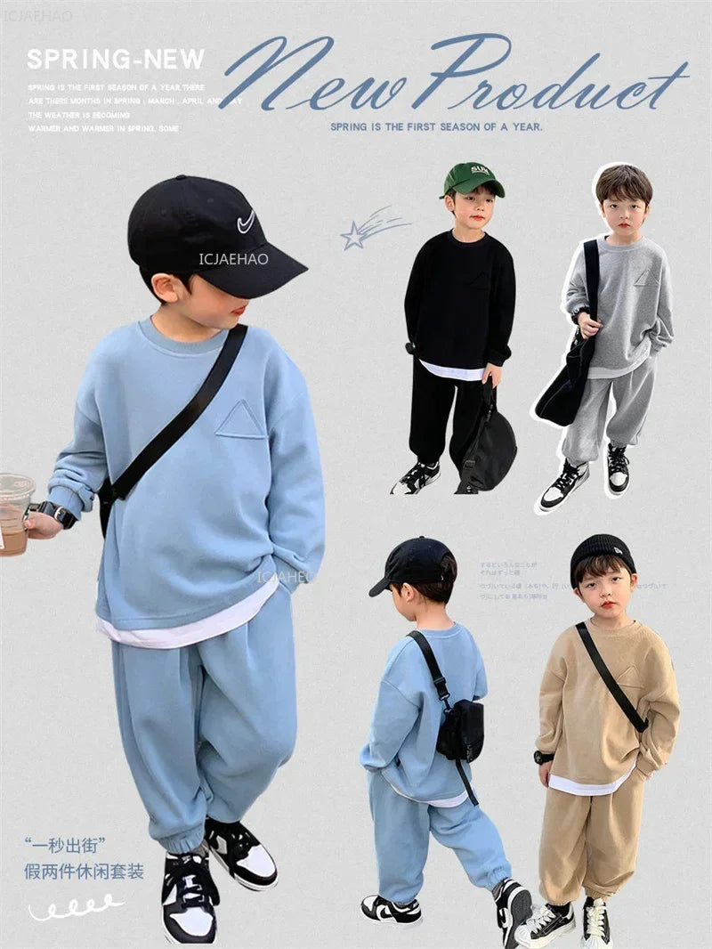 Children Fashion Clothes Suit Boys Casual Spring Sets Costume Kids Solid Colour Sweatshirts+Pants 2Pcs Simplicity Autumn Outfits