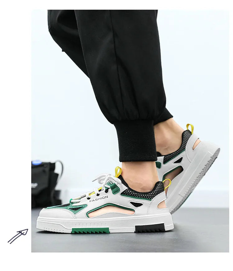 Breathable Men's Vulcanized Shoes Lace-ups Outdoor Running Shoes Comfortable Mens Sandals Mesh Casual Sneakers Summer New Tenis