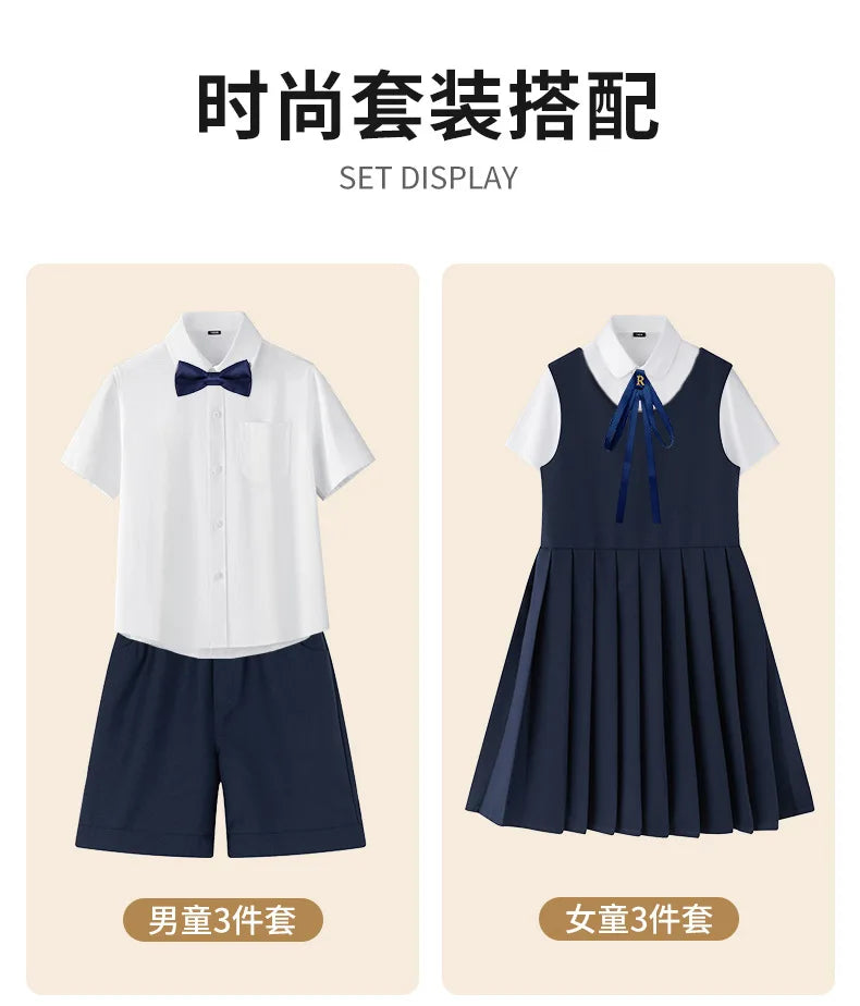 Boys Shirt Shorts Girls Pleated Preppy Dress Outfits Kids Japan Korean Clothes Set Child Students Summer British School Uniforms