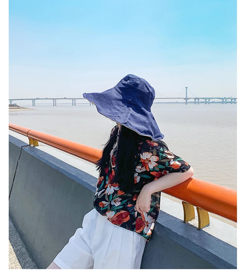 Wide Brim UPF 50+ Sun Hat Women Anti-UV Protection Hiking Fisherman Cap Fold Summer Solid Beach Hat 2024 Double sided Sun hat BAZAARHUBO