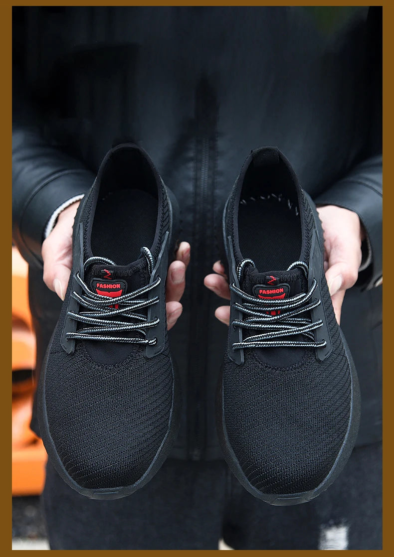 Oulylan Men Breathable Industrial Safety Shoes Wear Resistant Steel Toe Work Sneakers Lightweight Anti-smash Protection Footwear