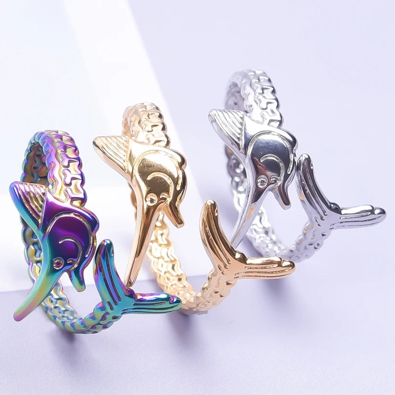 Fashion 5pcs/lot Marine Jewelry Sea Animals Conch Starfish Shell Rings Stainless Steel Rings Jellyfish Scallop Oceans Women Gift