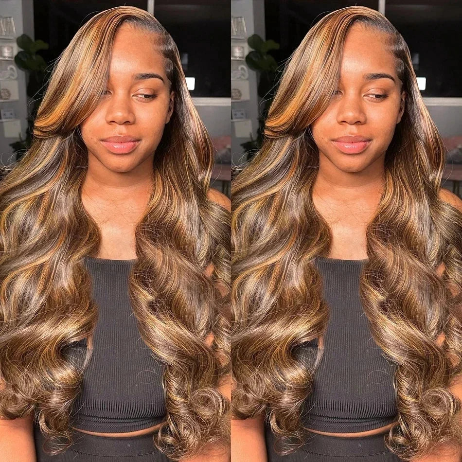 30 40 Inch 4/27 Highlight Body Wave 13x6 Lace Front Wig Brown Color 13x4 HD Lace Frontal Wig Ombre Blonde Human Hair Wig
