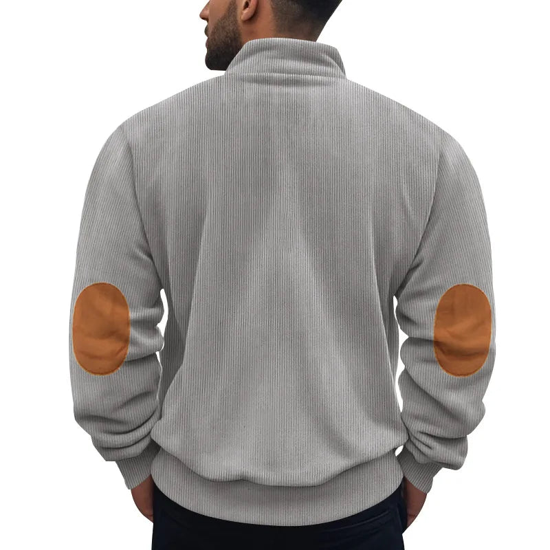 spring autumn new men's fleece sweatshirt stand-up collar half zipper pullover long sleeve sweatshirt corduroy trend men's tops