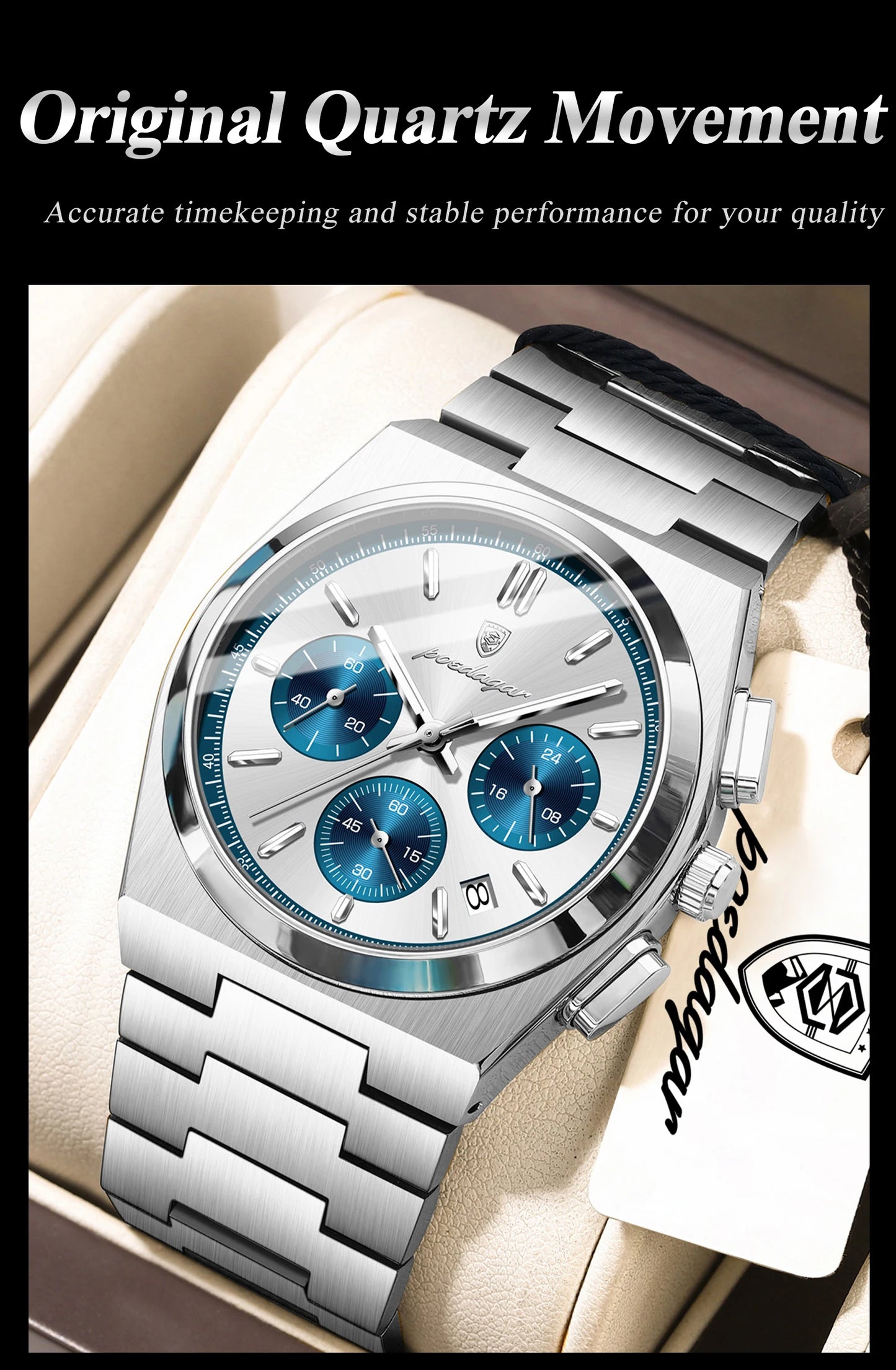 POEDAGAR Top Business Man Quartz Watch Waterproof Luminous Date Chronograph Stylish Watches For Men Stainless Steel Men's Watch