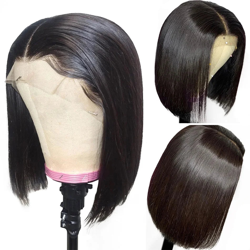 4x4 Bob Lace Closure Wig Indian Straight Human Hair for Black Women 4x1 Highlight Bob Lace Front Human Hair Wigs Blunt Cut Wig