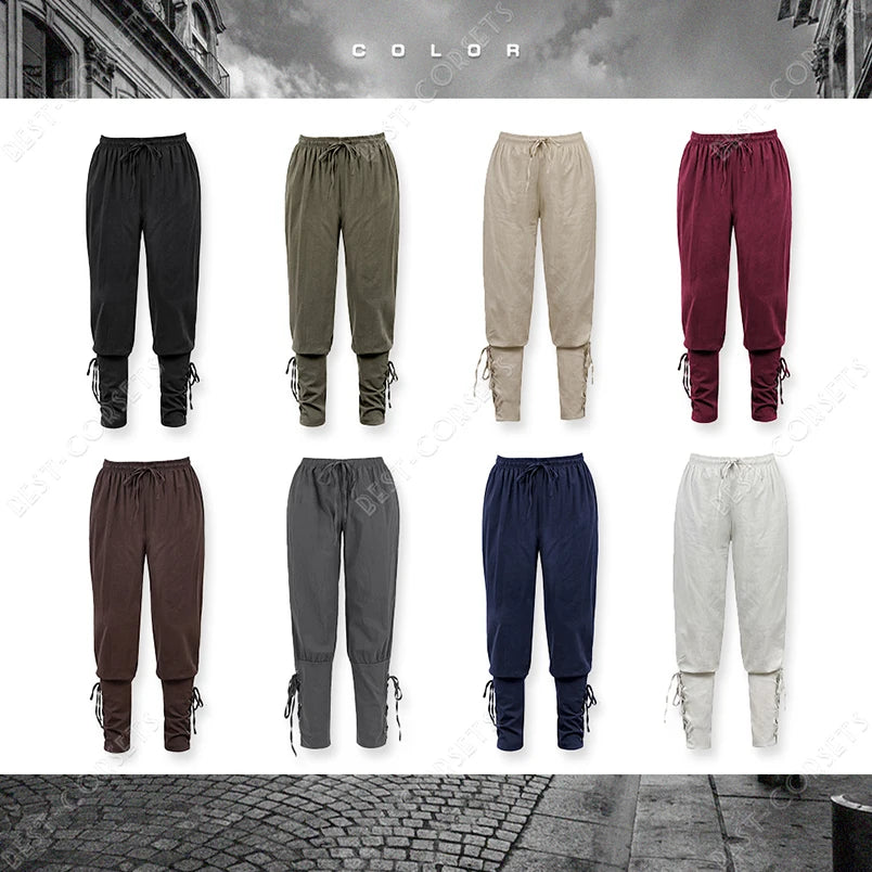 Medieval Pants for Men Costume Cosplay Renaissance Bandage Pants Gothic Trousers Plus Size Pirate Pants Brown Black
