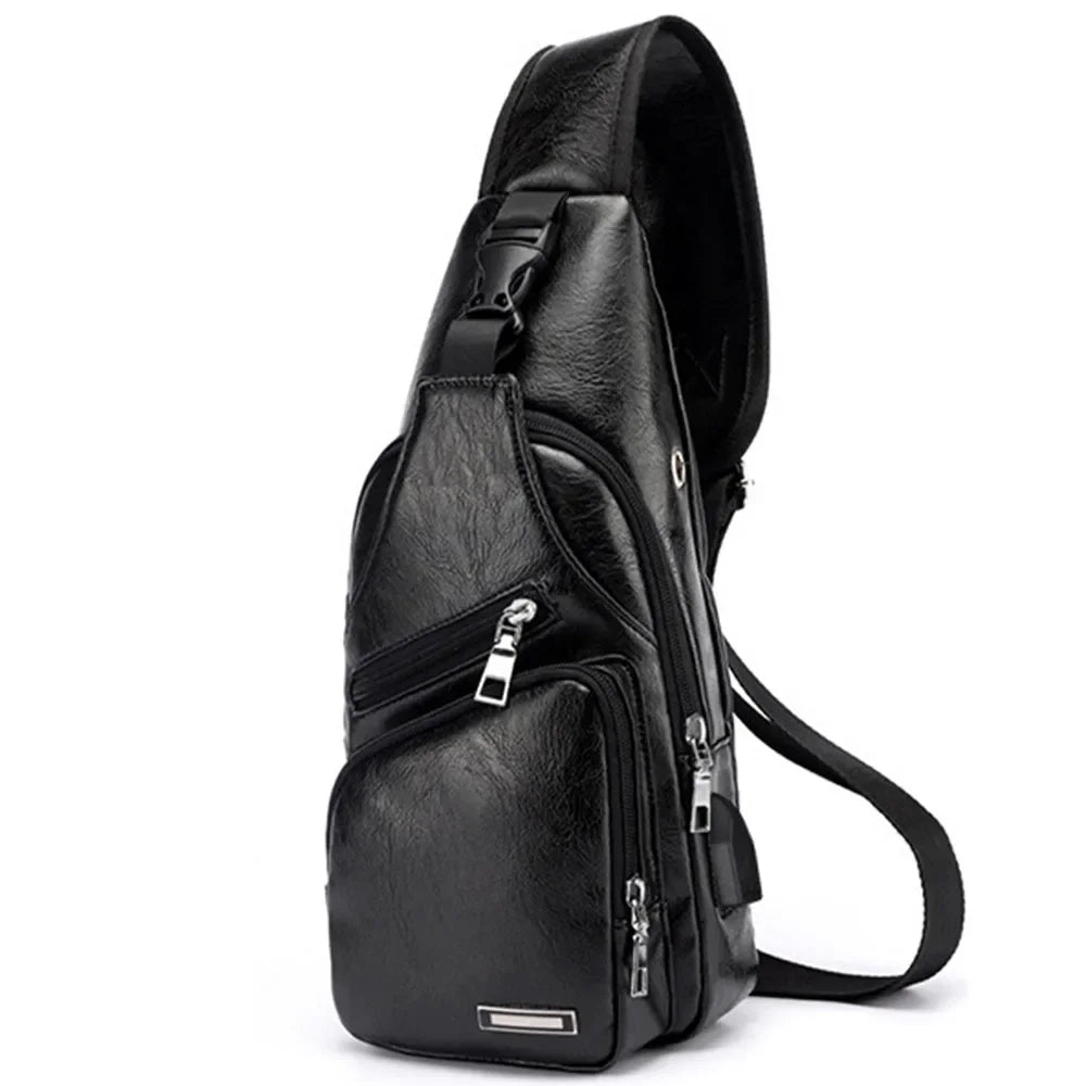 2024 Men's USB Chest Bag Designer Men Messenger Crossbody Package PU Leather Shoulder Bags Package Travel Chest Bag Bolso Hombre