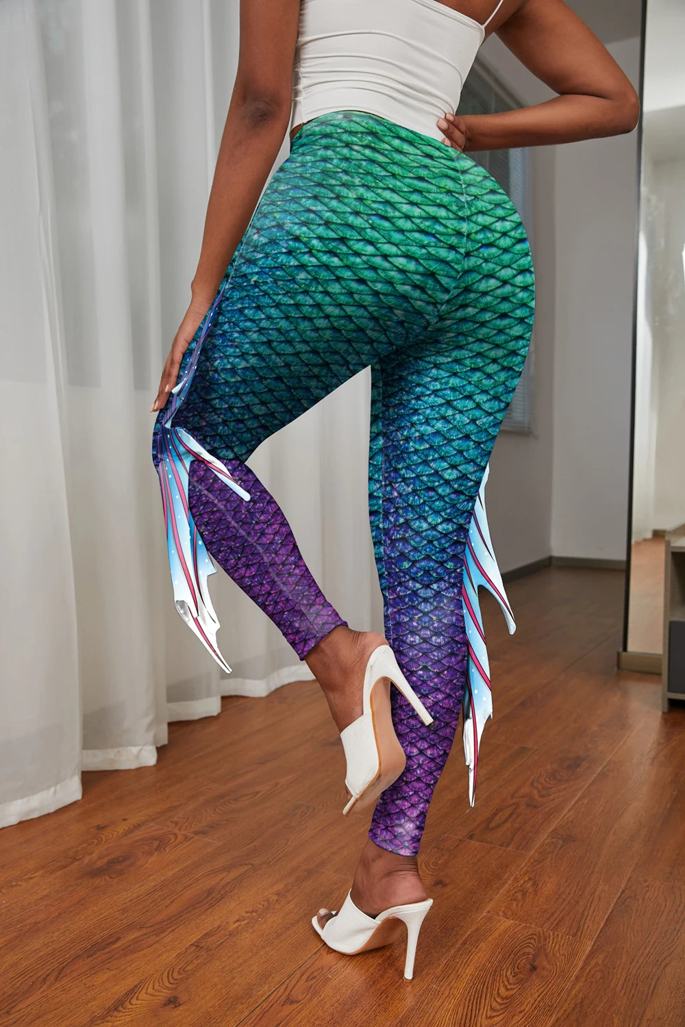 Mermaid Print Women's Pants Colour Fish Scales Yoga Leggings 3D Printed Women's Bottoms Fashion Women Trousers Workout Fitness