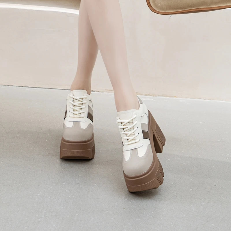 DIMANYU High heels Ladies Spring 2026 New 11cm Fashion Women's Shoes Platform Genuine Leather Lace-up Ladies Shoes