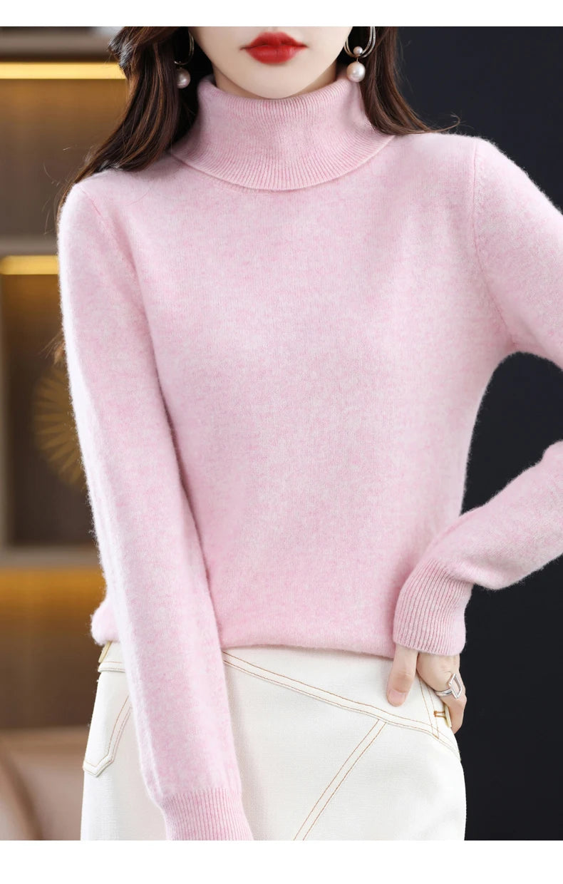 100% Merino Wool High Turnover Collar Knitted Sweater For Women's Autumn And Winter Warm Top Elegant 2YS Versatile Jiu Jia 206