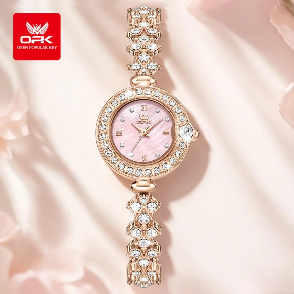 OPK 6054 Full Diamond Woman Watches Original Quartz Wrist Watches for Women Fashion Elegant Waterproof Ladies Watch Girls Gifts