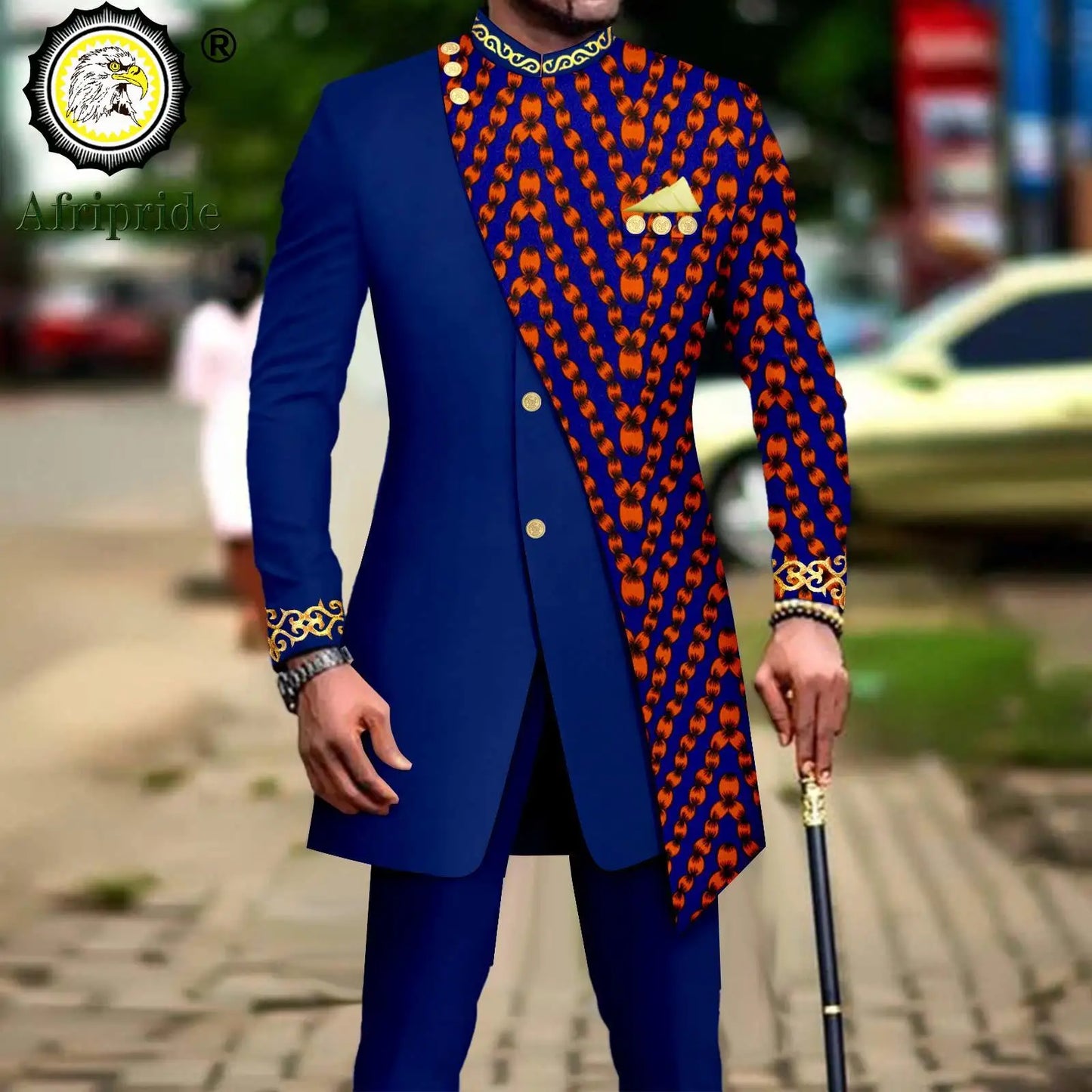 African Suits for Men Embroidery Print Blazer and Pants Set Business Dress Suit with Kerchief Party Wedding Evening A2316023