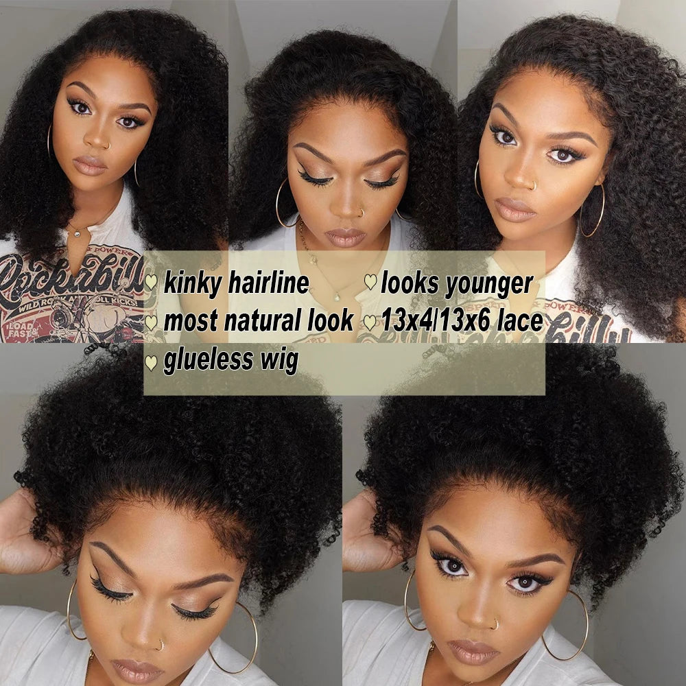 Mongolian Afro Kinky Curly Hair Wig Human Hair 13x6 Lace Frontal Wig Curly 4B 4C Lace Front Human Hair Wig Natural Hairline
