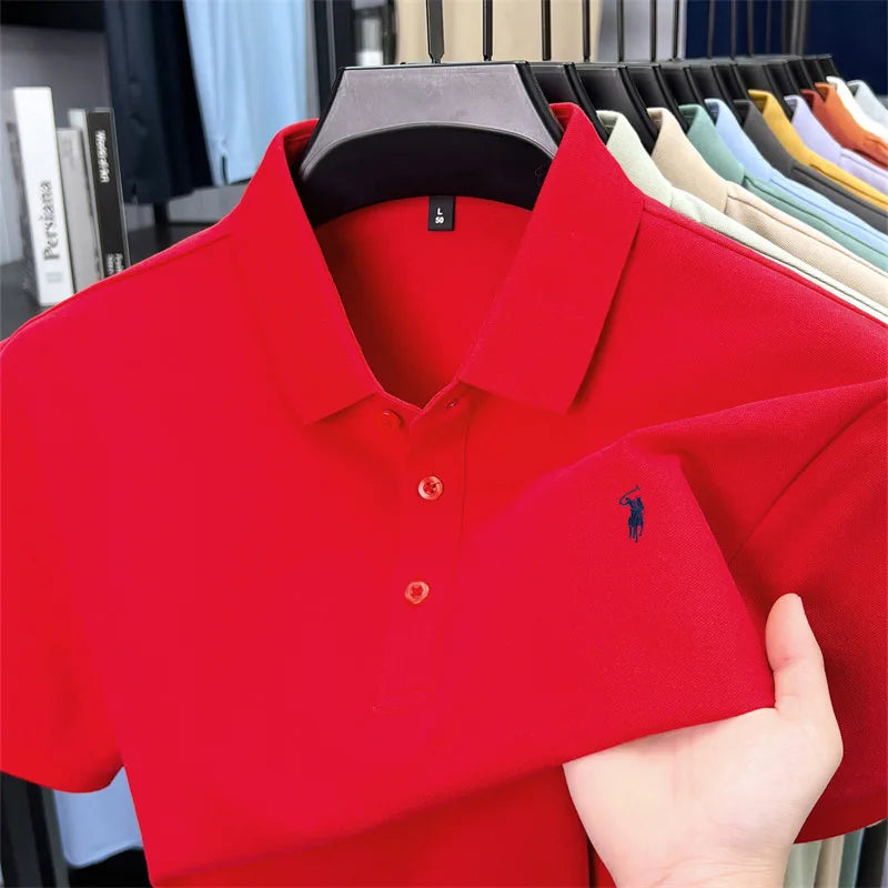 2026 Men's premium summer polo shirt, quick drying, breathable, casual, business fashion, sports, short sleeved, men's clothing
