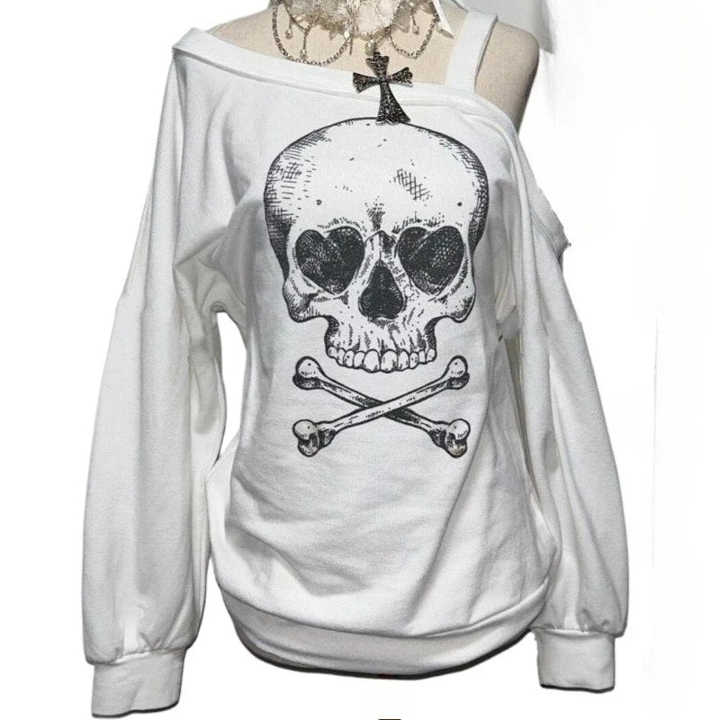 2000s Punk Style American Vintage Sexy Loose Long Sleeve Autumn T Shirts Y2k Casual Harajuku Subculture Skulls Print Tees Chic