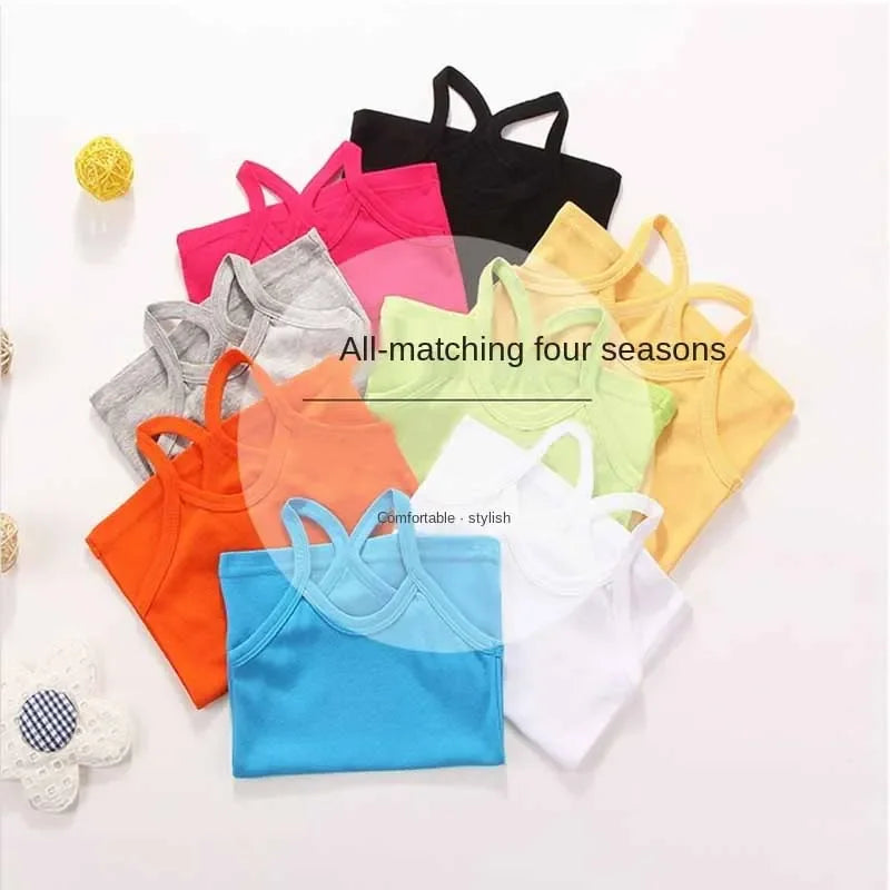 Summer Cotton Girls Vest Sleeveless Solid Color T-shirts Tees Kids Children Tops Baby Girl Casual Clothes Tshirt 2-12 Years