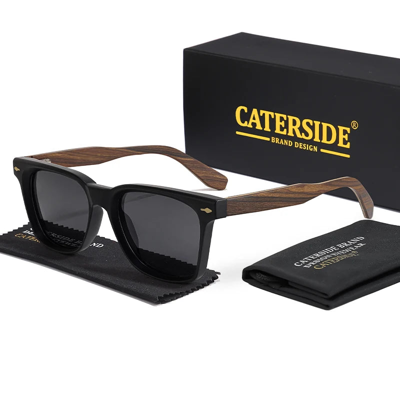 CATERSIDE Vintage Men Polarized Sunglasses High-Quality Solid Wood Legs Sun Glasses Fashion Women Party Travel Holiday Glasses BAZAARHUBO
