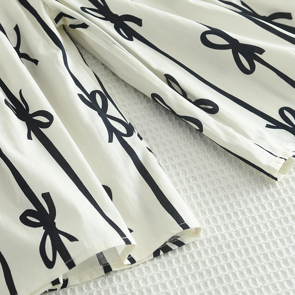 Fashion Black and White Summer New Girls' Casual Clothes Korean Version Sleeveless Pleated Vest+bow Striped Printed Pants Set